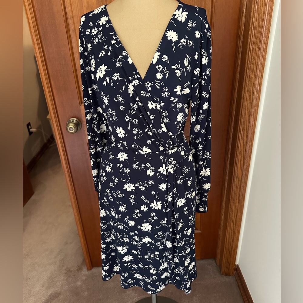 Floral Navy Faux Wrap Dress